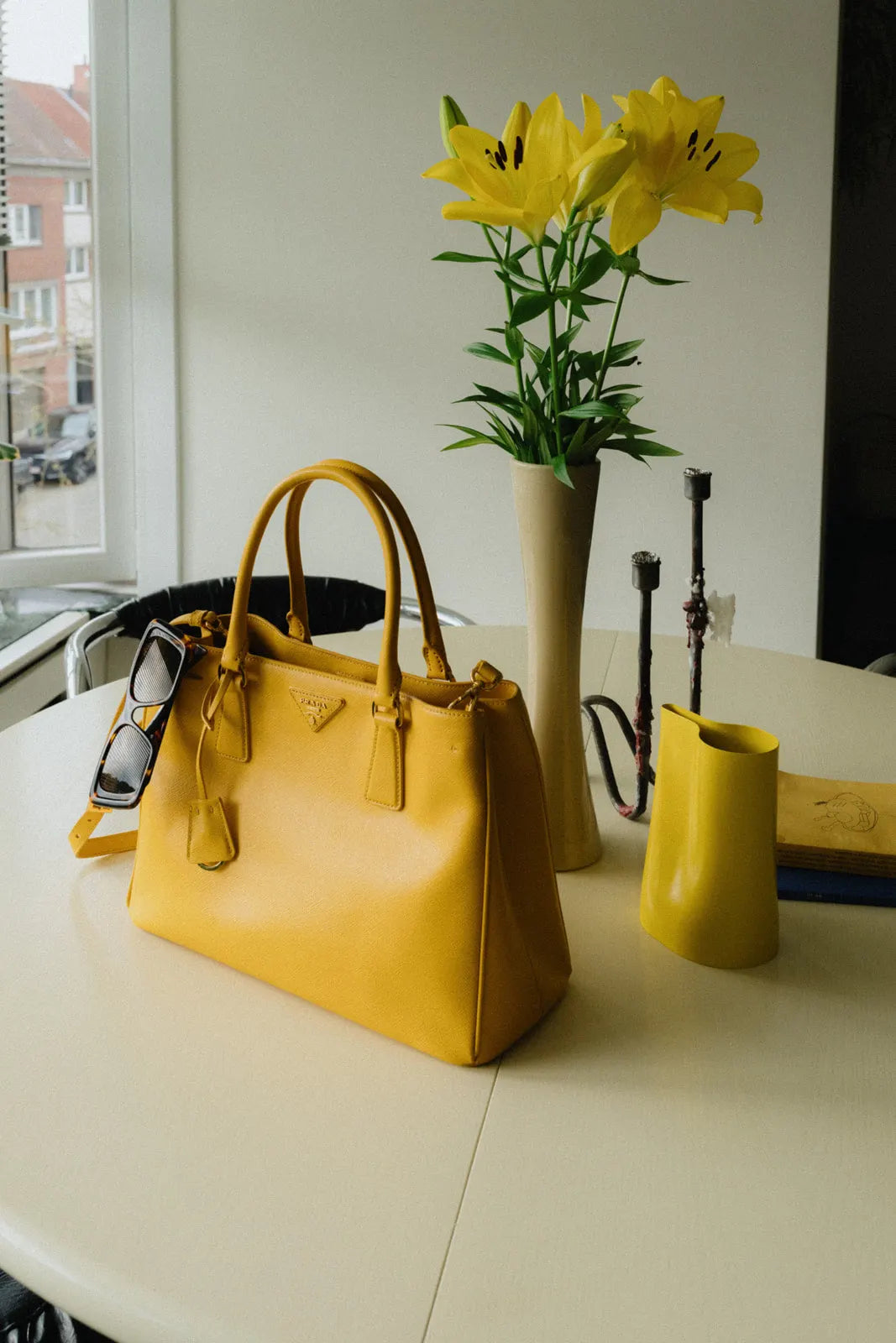 Prada Yellow Saffiano Lux Tote Bag