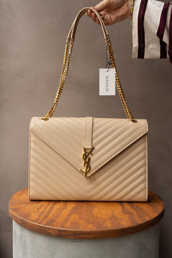 Saint Laurent Beige Cassandre Envelope Bag