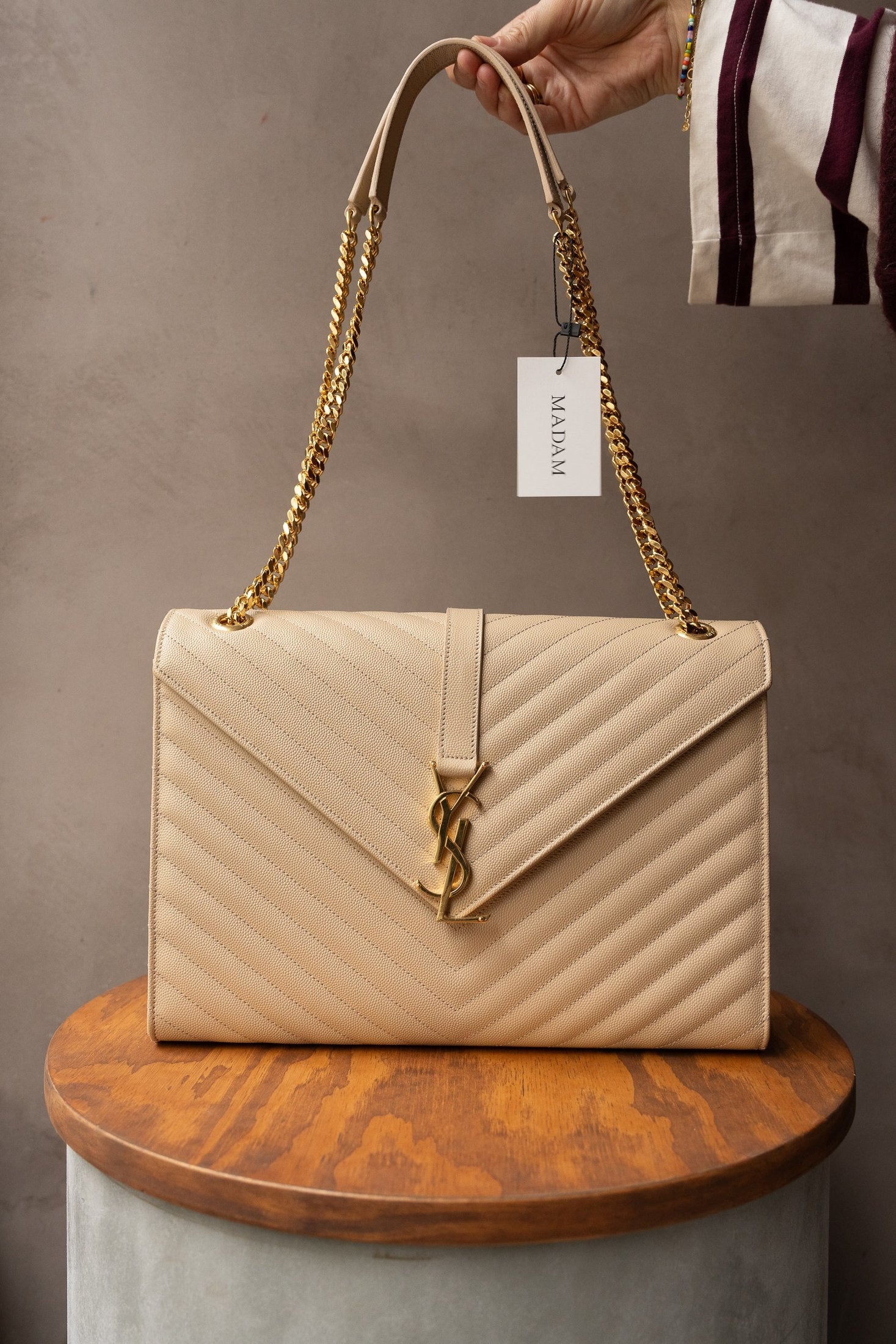 Saint Laurent Beige Cassandre Envelope Bag