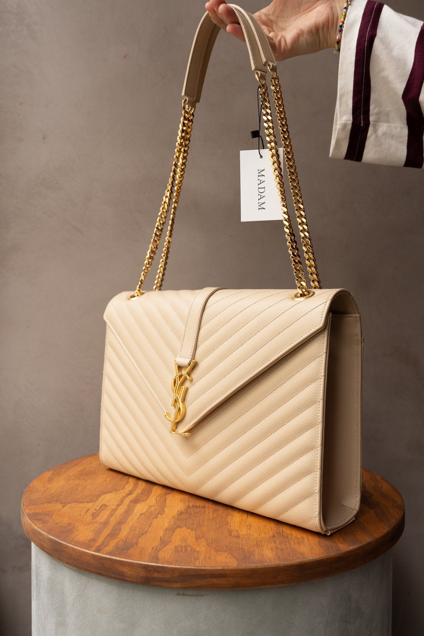 Saint Laurent Beige Cassandre Envelope Bag