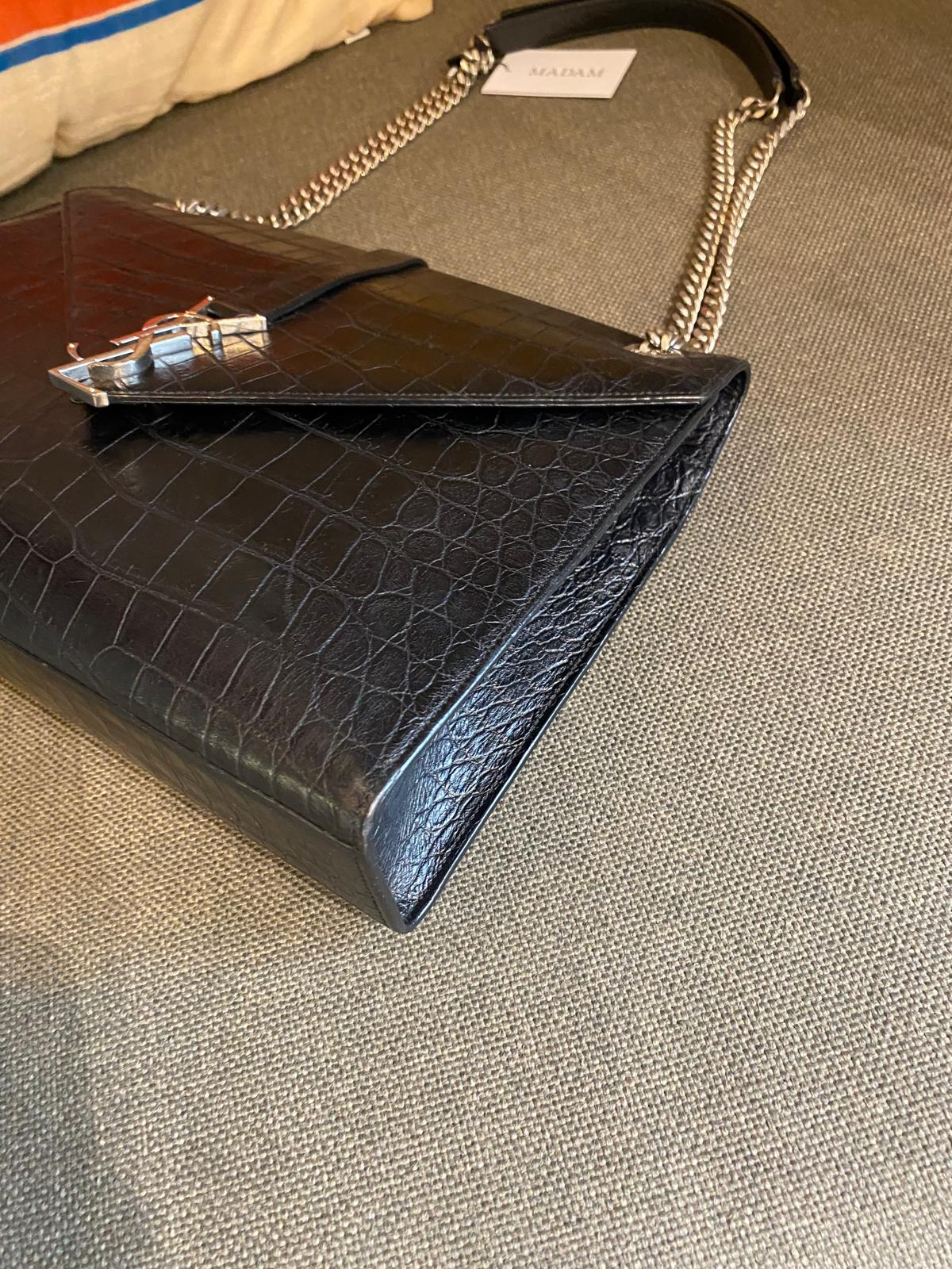 Saint Laurent Black Crocodile Embossed Large Envelope Bag