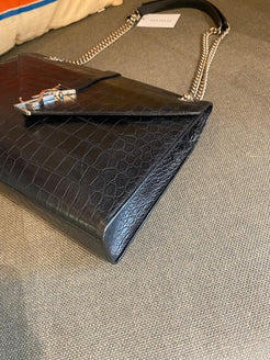 Saint Laurent Black Crocodile Embossed Large Envelope Bag