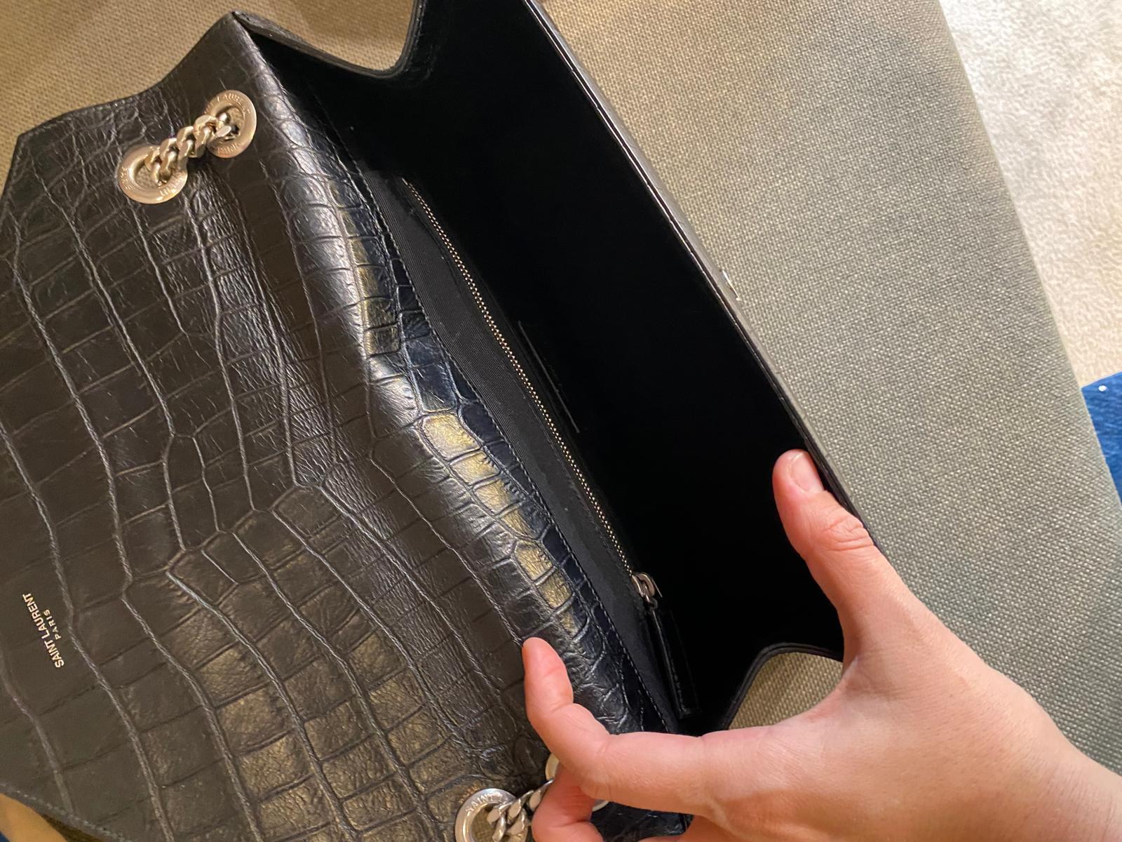 Saint Laurent Black Crocodile Embossed Large Envelope Bag