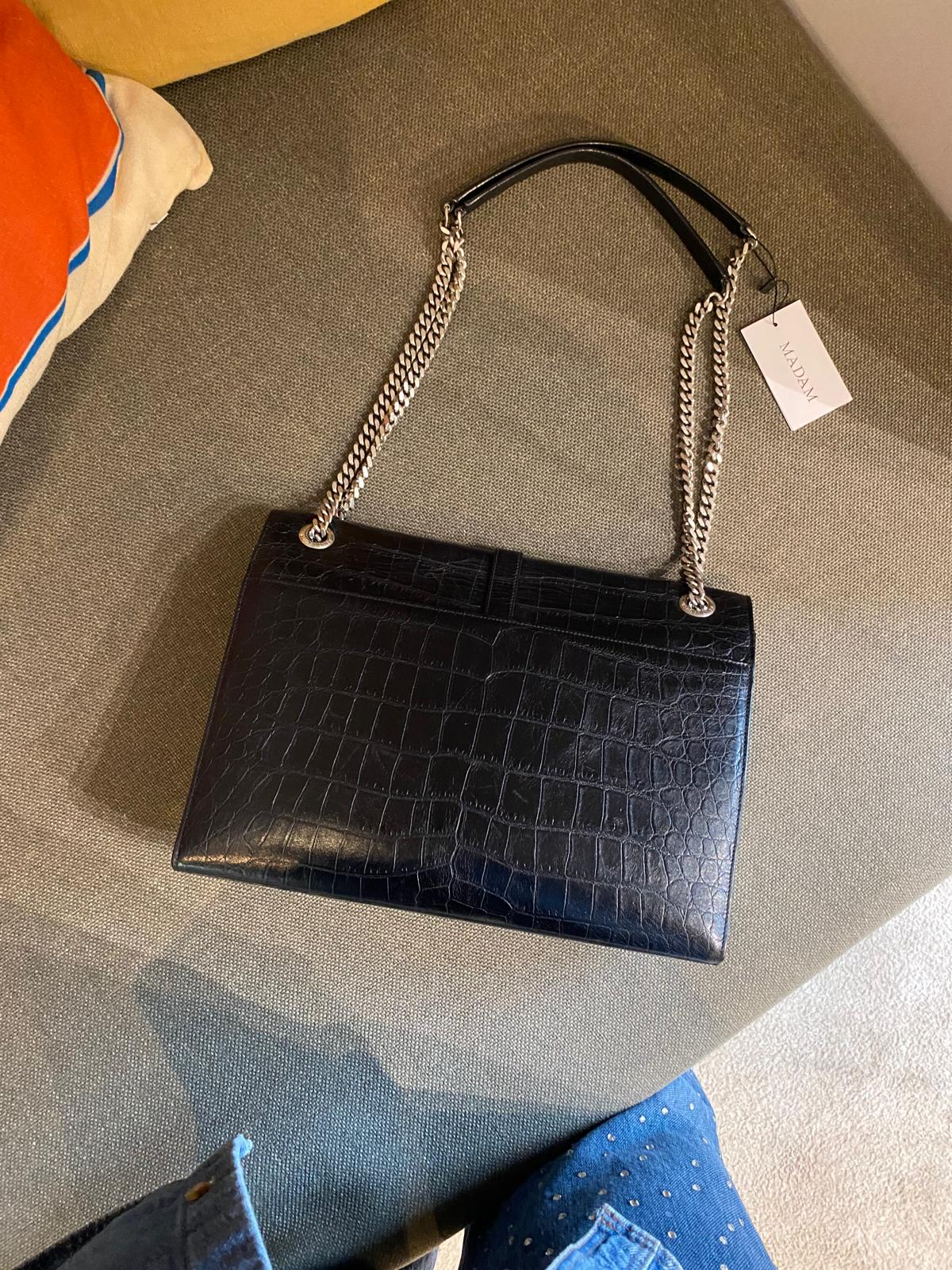 Saint Laurent Black Crocodile Embossed Large Envelope Bag
