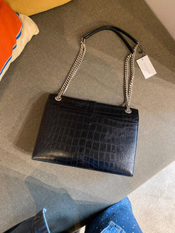 Saint Laurent Black Crocodile Embossed Large Envelope Bag