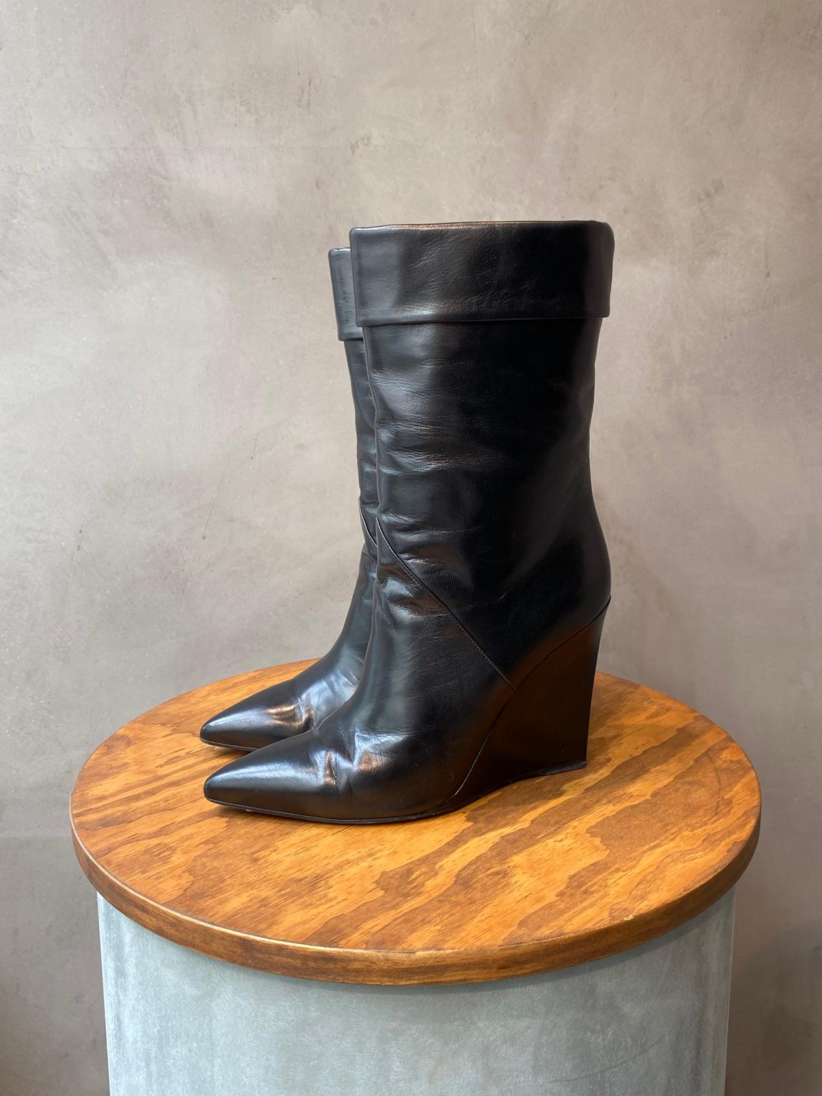 Saint Laurent Black Wedge Heel Boots