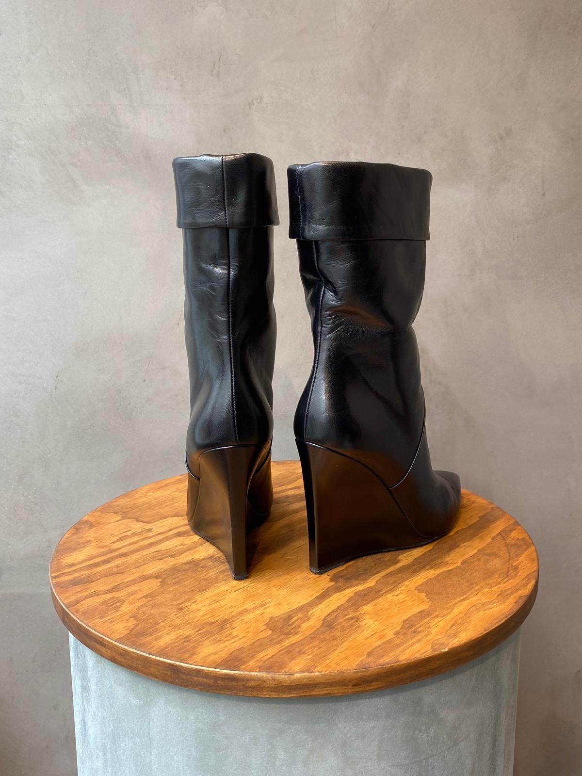 Saint Laurent Black Wedge Heel Boots
