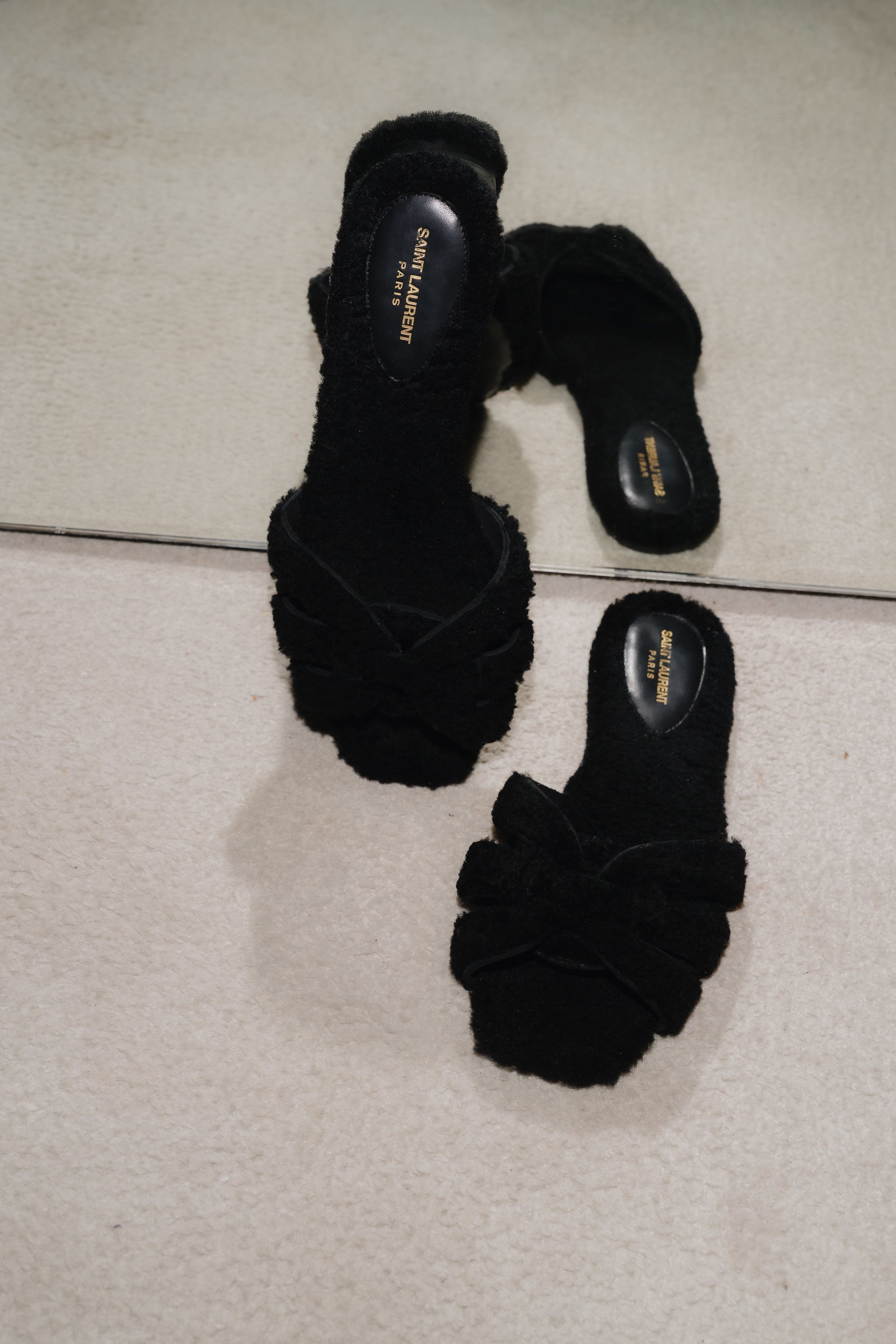 Saint Laurent Tribute Flat Henry Shearling Slippers