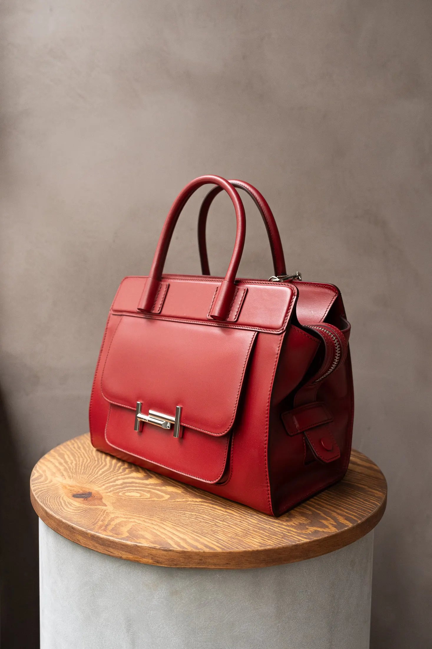 Tod's Stone Red Handbag with Silver Hardware