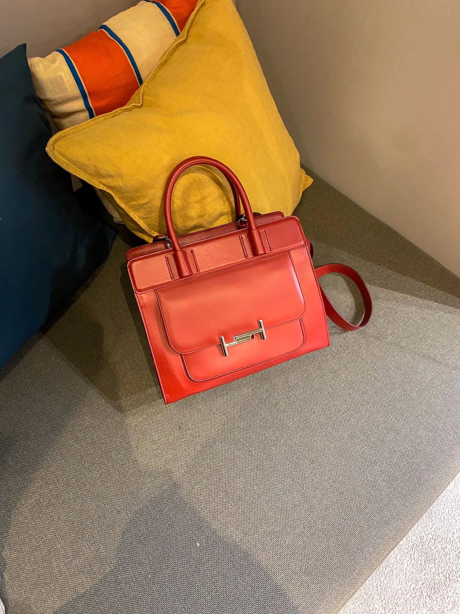 Tod's Stone Red Handbag with Silver Hardware