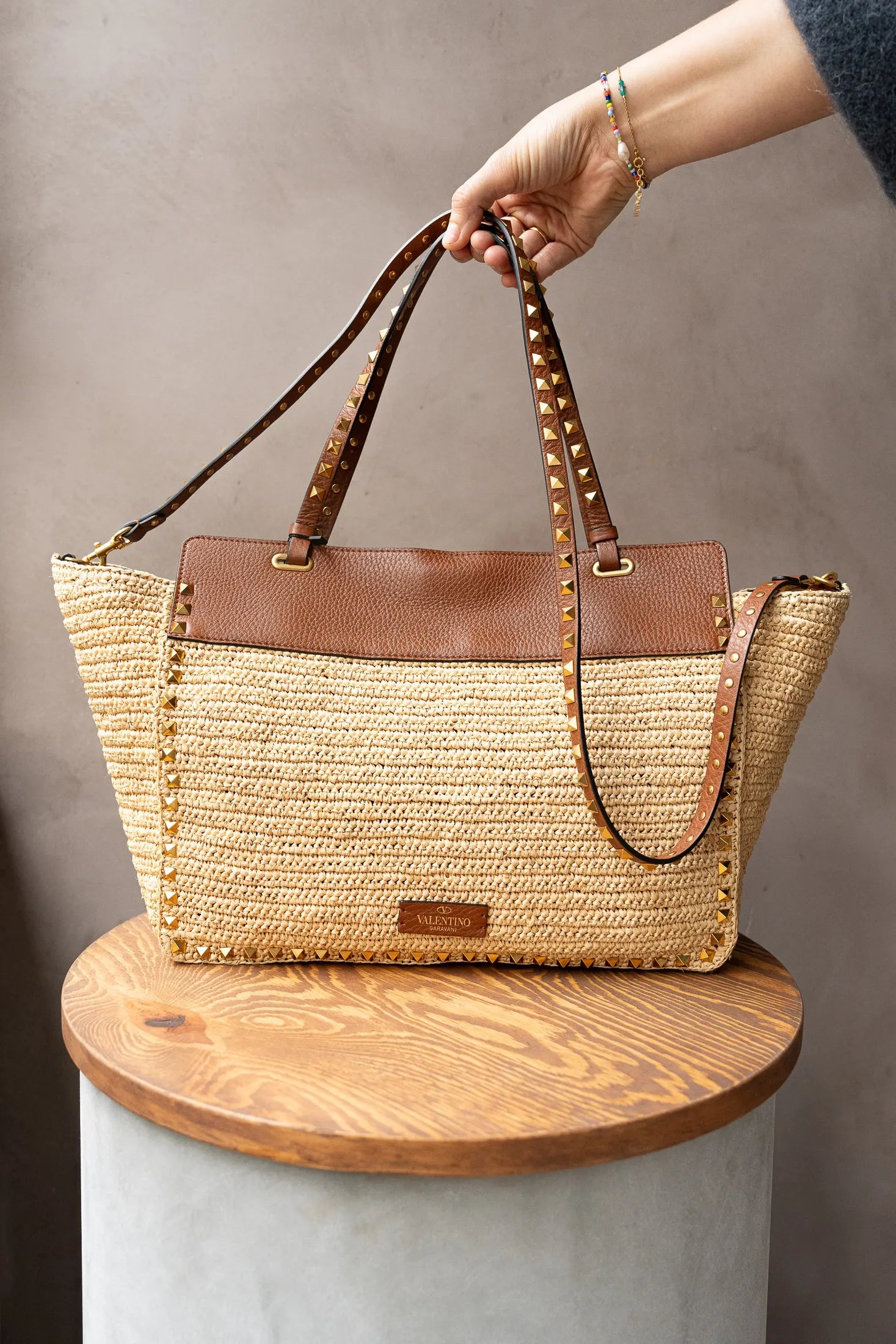 Valentino Rockstud Raffia Tote Bag Valentino Rockstud Raffia Tote Bag